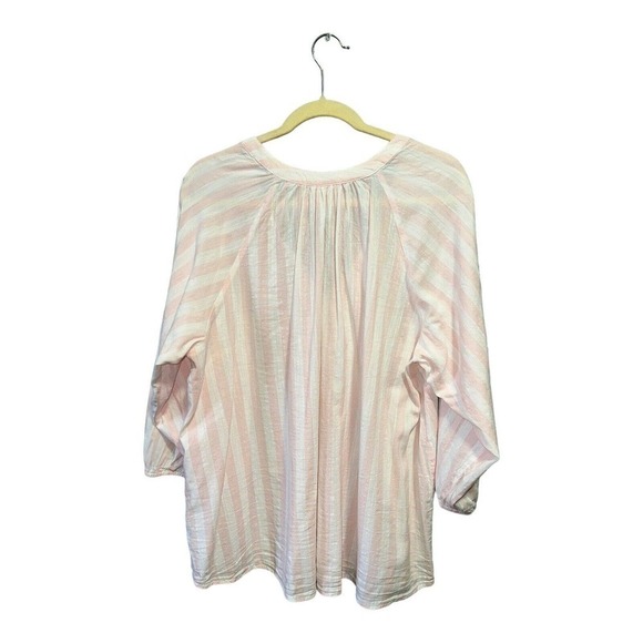 St Johns Bay Women’s Cotton Blend Button Down Top Sz. 1X Pink Stripe V-Neck - Picture 2 of 9